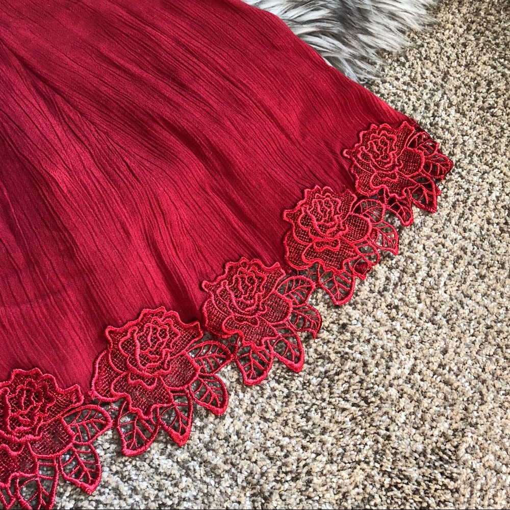 Free People Red Slip Dress with Rose Trim - Picture 3 of 4